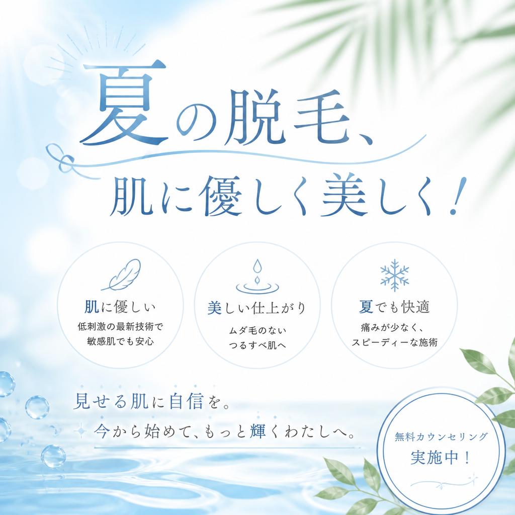 夏の脱毛、肌に優しく美しく！